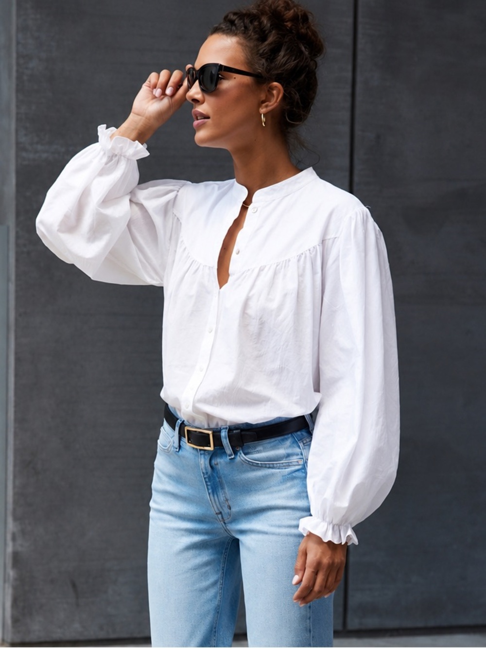 AYR The New Romantic Blouse Top Peasant XL White Boxy Minimalist Cottagecore - Picture 2 of 10